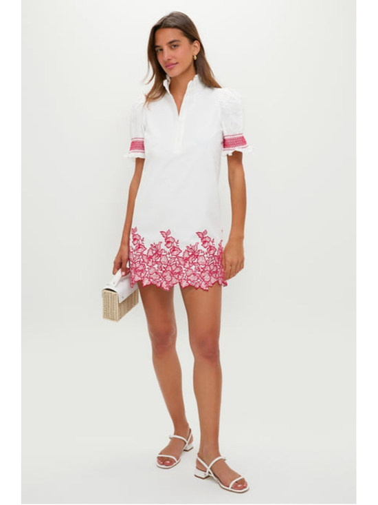 Tuckernuck Dresses & Skirts - Hyacinth House White Red Floral Lace Hem Smocked Puff Sleeve Mini Dress XL NWT
